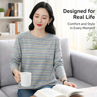 Womens Tops Long Sleeve Striped Shirts for UK, Soft Blend Pullover for Everyday Wear, Loose Fit Casual in Extended Sizes