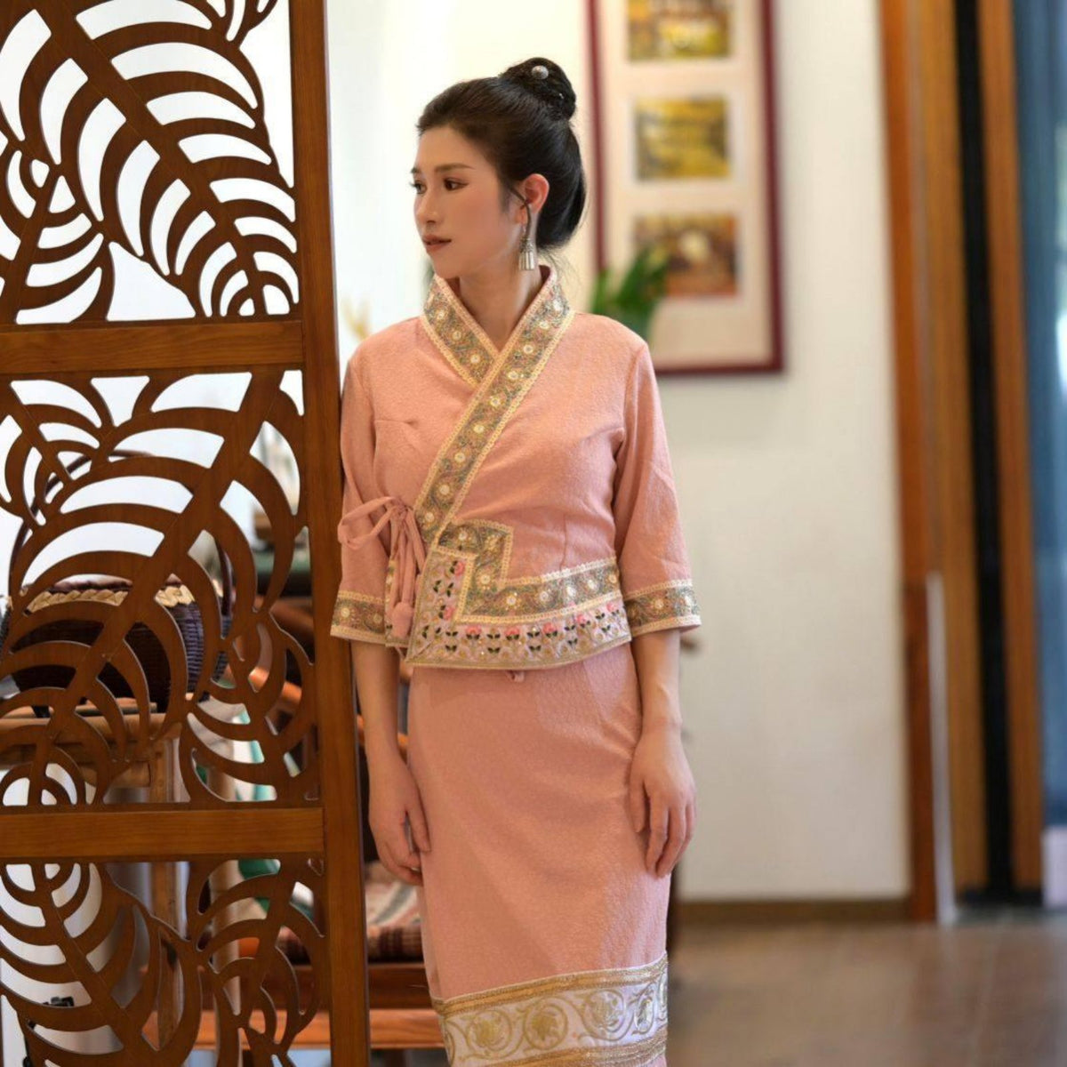 Thai Dai Brocade Dress Set, Embroidered Skirt, Artistic Photography, Dance Costume for Women