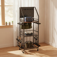 Fishing Rod Rack with Freestanding Pegboard Fishing Rod Storage Cart Portable for Anglers, Garage