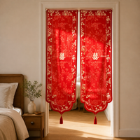 Wedding Door Curtain with Xi Character, Red Festive Irregular Hanging Curtain for Wedding Room Decoration, Punch-Free Living Room Bedroom Partition