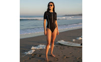 Front Fastener Single-Piece Bathing Suit Close-Fitting Zip Front Single-Piece Swimsuit Short Sleeve Sun Guard 4-Way Stretch