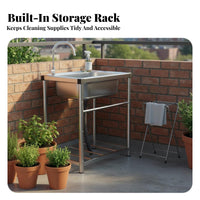 Rust-Proof Stainless Steel Sink with Stand Easy to Clean Freestanding Utility Sink Multifunctional Outdoor Wash Station Scratch-Resistant for Homeowners, Restaurant Personnel, Balcony, Backyard, Garden, Basement