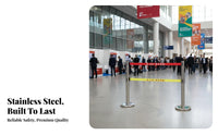 High Visibility Double Belt Retractable Barrier 4-Way Adapter Head Retractable Belt Stanchion Easy Assembly Stainless Steel Queue Pole for Event Organizers, Security Personnel, Business Owners, Airports, Exhibition Halls, Hotels, Theaters