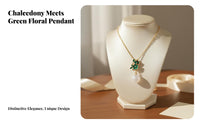 White Chalcedony Drop Necklace Chinese Chic Design Enamel Flower Necklace