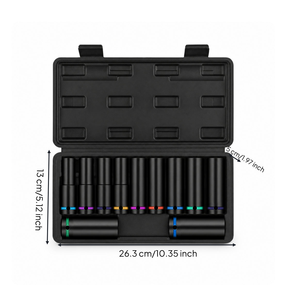 11 Pieces Deep Impact Socket Set Heavy-Duty Drive Impact Socket Set Tool Industrial-Grade Portable for Mechanics, Auto Repair
