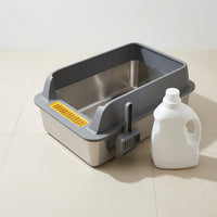 Stainless Steel Cat Litter Tray with High Sides, Open Pan with Ladle, Easy Indoor Multi-Cat Home Solution