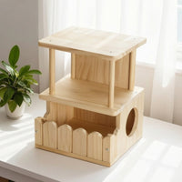 Two-Level Pet Hideout Chewable Chinchilla House Chinchilla Hideout Ventilated Wooden Hut Breathable for Chinchillas, Cage