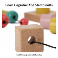 Educational Rainbow Lacing Beads Set Fine Movement Skills Development Wooden Stacking Beads Toy Hand-Eye Coordination for Preschoolers