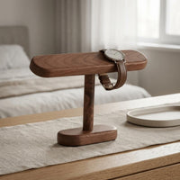 Oval Base T-Shaped Watch Stand Natural Grain Wooden Watch Stand Polished Finish T Shaped Bracelet Holder Rounded Edges