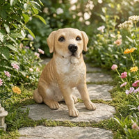Lifelike Sitting Dog Figurine Realistic Sitting Dog Statue Hand-Painted Sculpture Weather-Resistant for Gardeners, Garden, Home Decor, Patio, Flower Bed