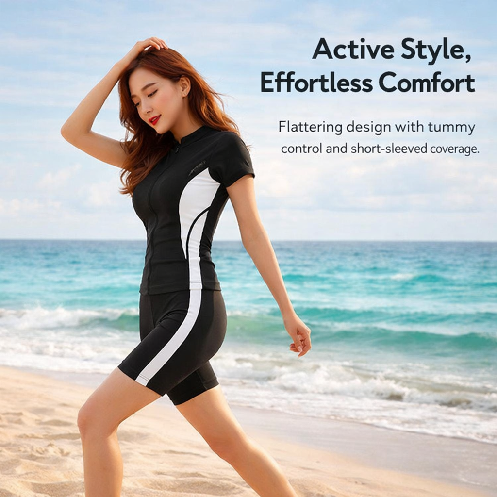 Swimsuits for Women with Padded Bra and Short Sleeves for Water Sports, 2 Piece for Girls with Modest Briefs