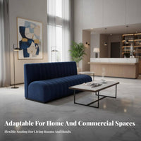 ribbed-tuftedTufted Settee Highssolid wood backrestrest Sofa navy Upholstery Dining Banquette for Homeowners, Interior Designers, Restaurant, Hotel Lobby, Office