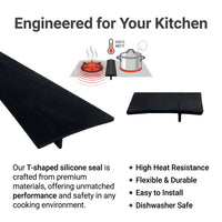 Heat Resistant Hob Countertop Seal Strip, Covers Heat Resistant Cooker Side, Spills Strips for Kitchen, Flexible Silicone Appliance
