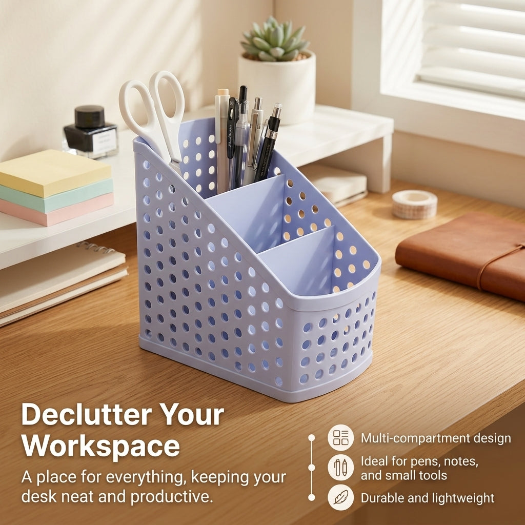 Office Organizer with Pen Holder, Multifunctional Desktop Storage Box for Students and Supplies, Square Desk for Home School
