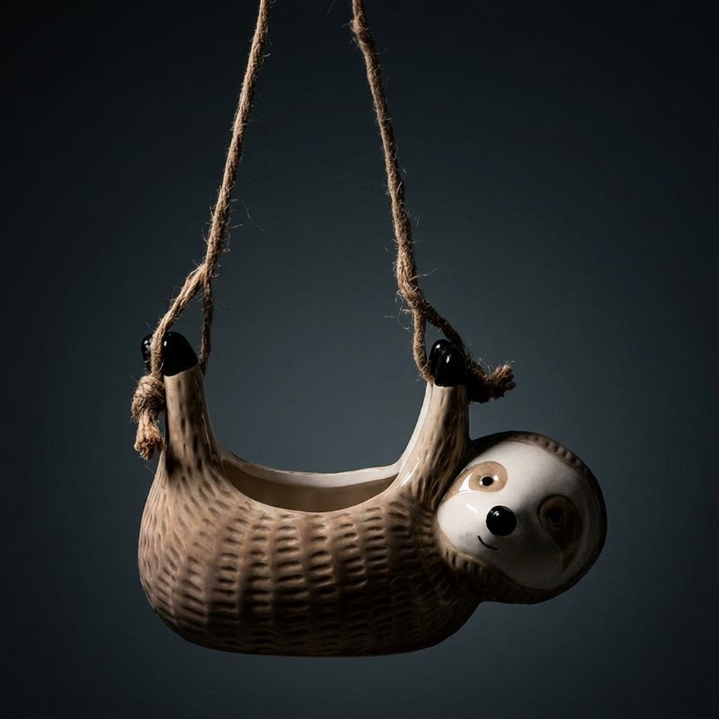 Indoor Plant Pot for Gardening Gifts and Home Office, Sloth Hanging Planter and Outdoor Plant Pot, 19.5*9*13cm Ceramic Planter, Drainage Hole