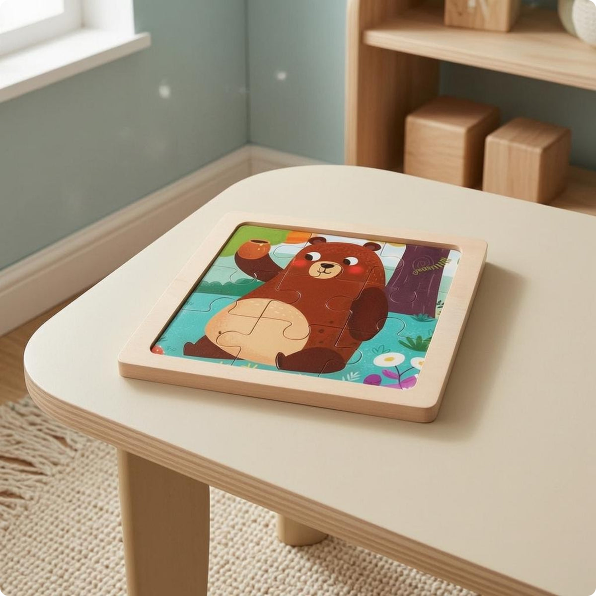 Flat Wooden Creature Game Colorful Creature Jigsaw Game Printed Toddler Jigsaw Set Square