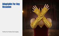 Long Beaded Fingerless Reflective Gloves, Polyester Costume Accessory, Halloween Cosplay, Stage Performance, Nightclub Party
