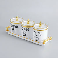 3 Pieces Canister Set with Tray Countertop Ceramic Canister with Tray Containers Sealed Container Airtight for Coffee Station