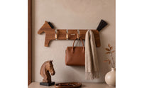Horse Hook Rack Suction-Cup Wooden Hook Rack with Metal Hooks Rustic for Closet