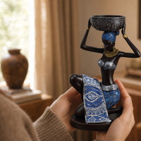 African Lady Figurine Candle Holder Sculptural African Woman Candle Holder Distinctive Female Figure Figurine for Art Collectors