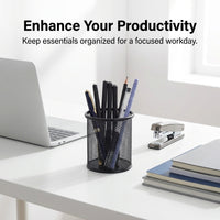 Metal Mesh Pen Organiser for Desk, Office Organizer Desktop Storage, Large Capacity Pencil Cup, Round Shape Accessories for Students