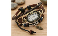 Handmade Leather Bracelet Watch Adjustable Band Oval Dial Bracelet Watch Gold-Tone Frame