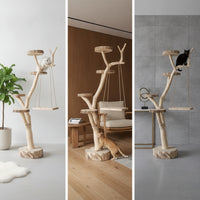Cat Climbing Wooden Feline Activity Center with Perches Sculptural Pet Accessory for Cats, Living Room, Indoor