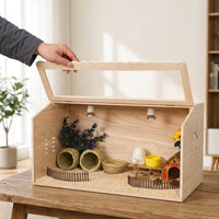 Wooden Pet House Breeding Box with Sliding Acrylic Panel, Large Nursery Box Quail Habitat, Transparent Bird Breeding House Wooden Guinea Pig Cage