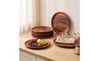 Acacia Wood Plate Wooden Serving Tray Multi Use Serving Dishware for Kitchen, Cafe
