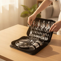 28 Pieces Stainless Steel Camping Flatware Set with Carrying Case Portable Camping Tableware Set Dishwasher Safe Travel Cutlery Kit with Case Rustproof for Campers, Backpackers, Picnics, Barbecues