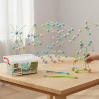 Educational Geometric Building Blocks Creative Play 3D Brain-Teaser Construction Set Sparks Creativity Interlocking Bead and Stick Toy Improves Fine Movement Skills for Children, Preschoolers, Daycare, Classroom
