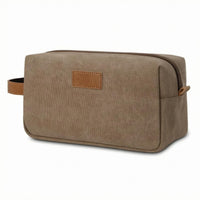 Leather Trim Canvas Toiletry Bag Zippered Waterproof Toiletry Bag Woven Texture