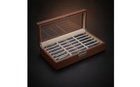 Pen Display Box with Glass Lid Walnut Finish Pen Display caseSlot Elegant for Collectors, Desk, Home Office