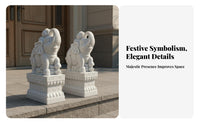 2 Pieces Stone Elephant Door Piers Traditional Classic White Marble Elephant Statues Gate Statue for Homeowners, Building Frontage, Garden