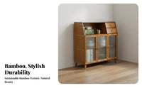 Bamboo Sideboard Cabinet Modern Minimalist Design Tall Bamboo Hutch Cabinet Large Capacity Kitchen Storage Hutch for Homeowners, Families, Dining Room