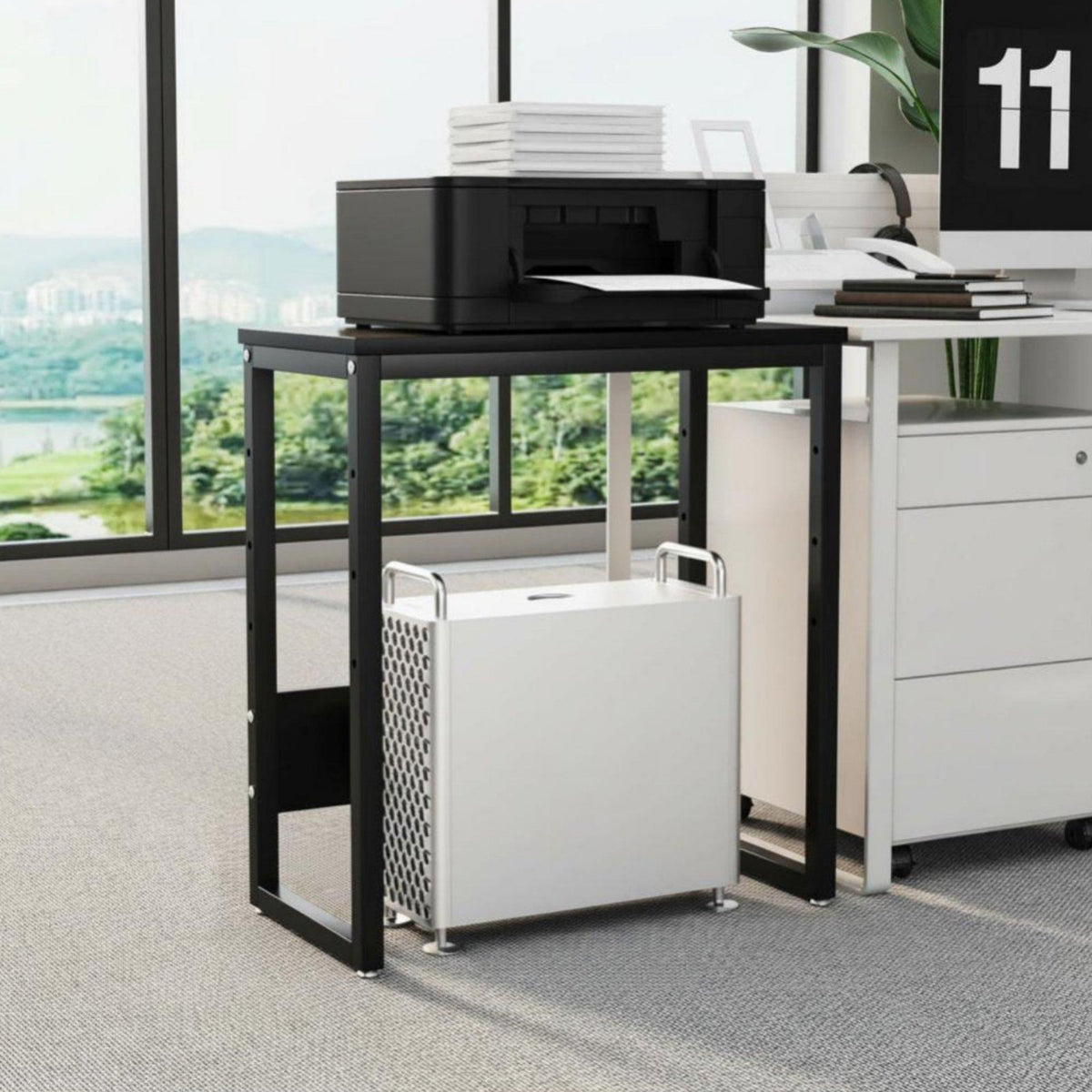 Space-Saving Wheeled Computer Tower Shelf Multi-Functional Printer Stand Mobile Design Office Furniture Lockable Casters for Students, PC gaming enthusiasts, Study Room, Under Desk, Bedroom