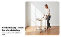 Light Luxury Design Nordic Design Tea Cart Easy to Move Rolling Bar Cart Locking Casters 2-Tier Glass Serving Trolley for Entertainers, Apartment Dwellers Enthusiasts, Dining Room, Restaurant, Kitchen, Party