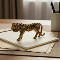 Chinese Astrological Tiger Figurine Detailed Craftsmanship Vintage Tiger Paperweight Handmade Desk Ornament for Collectors, Study Room, Office