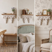 Wall Bracket Shelf Ornate Shelf with Carved Support Wood-Toned for Entryway
