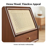 Modern Minimalist Design Bedside Storage Cabinet Rattan Design Wicker-Front Cabinet Versatile Use Nightstand Space Saving for Apartment Dwellers, Guesthouse Operators, Bedroom, Small Areas, Living Room, Next to Sofa