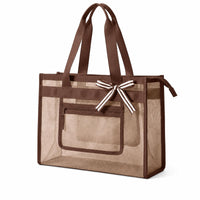 Top Zipper Closure Rectangular Mesh Tote Bag Stands Upright Mesh Beach Tote Large Capacity