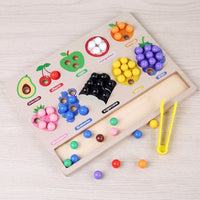 Developmental Fruit Classification Board Educational Bead Matching Toy Fine Motor Wooden Toy with Tongs Preschool for Preschoolers