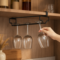 Metal Wine Glass Holder, Under-Cabinet Storage, Matte Black, 1-Row, For 3 Glasses, Hanging Type, Kitchen Storage