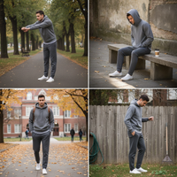 Men's Solid Color Hooded Sweatshirt & Pants Set Casual Sportswear