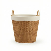 Open-Top Imitation Rattan Basket Long-Lasting Tapered Laundry Hamper Stylish Woven Basket with Handles Lightweight for Bedroom
