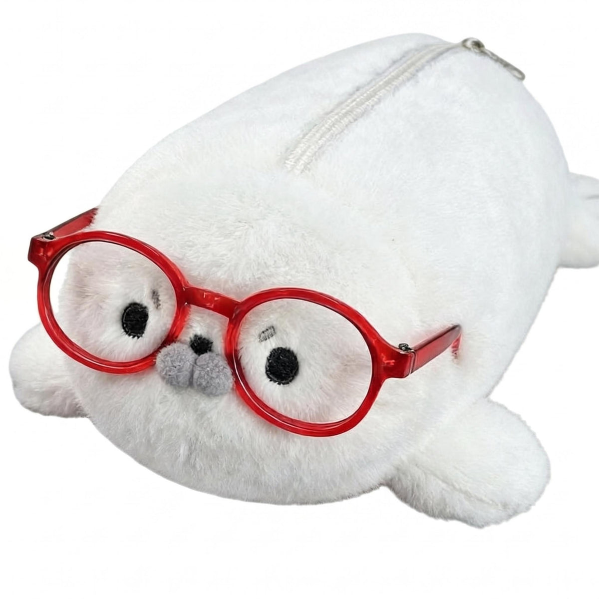 Stuffed Seal Pen Case Cartoon-Like Faux Hair Pen Case Zipper Stationery Item Protective for School, Desk