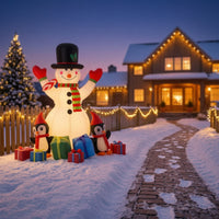Outdoor Inflatable Snowman with Penguins Festive Christmas Inflatable Snowman Oversized Holiday Display Long-Lasting for Garden