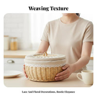 Woven Basket with Lid Handwoven Lidded Wicker Basket Easy to Clean for Kitchen