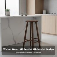 Japanese Design Backless Round Top Stool Minimalist Design Bar Chair Solid Construction Household Furniture Built-in Footrest for Homeowners, Adults, Kitchen Island, Dining Room, Cafe, Restaurant