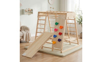 Climbing Play Structure with Slide Wood Wooden Climbing Frame with Swing Multifunctional Indoor Playground with Slide for Living Room, Nursery